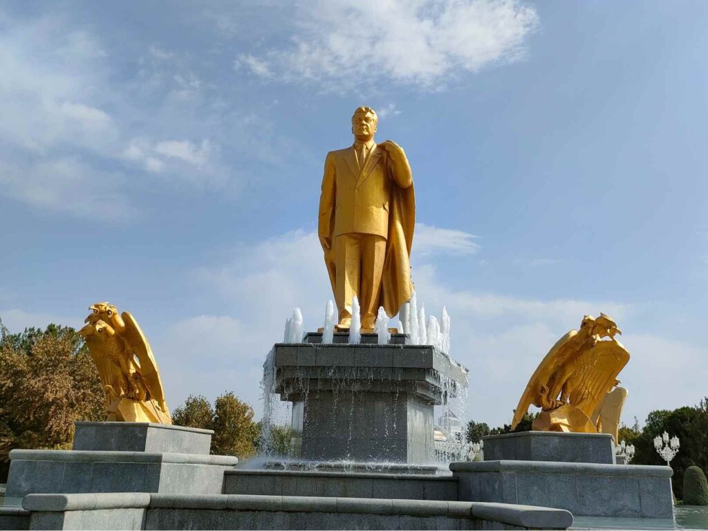 The statue of President Niyazov (Turkmenbashi) in the independence Park